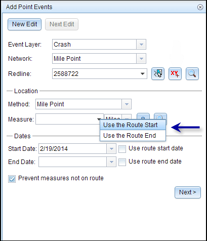 Entering the measure for a new point event